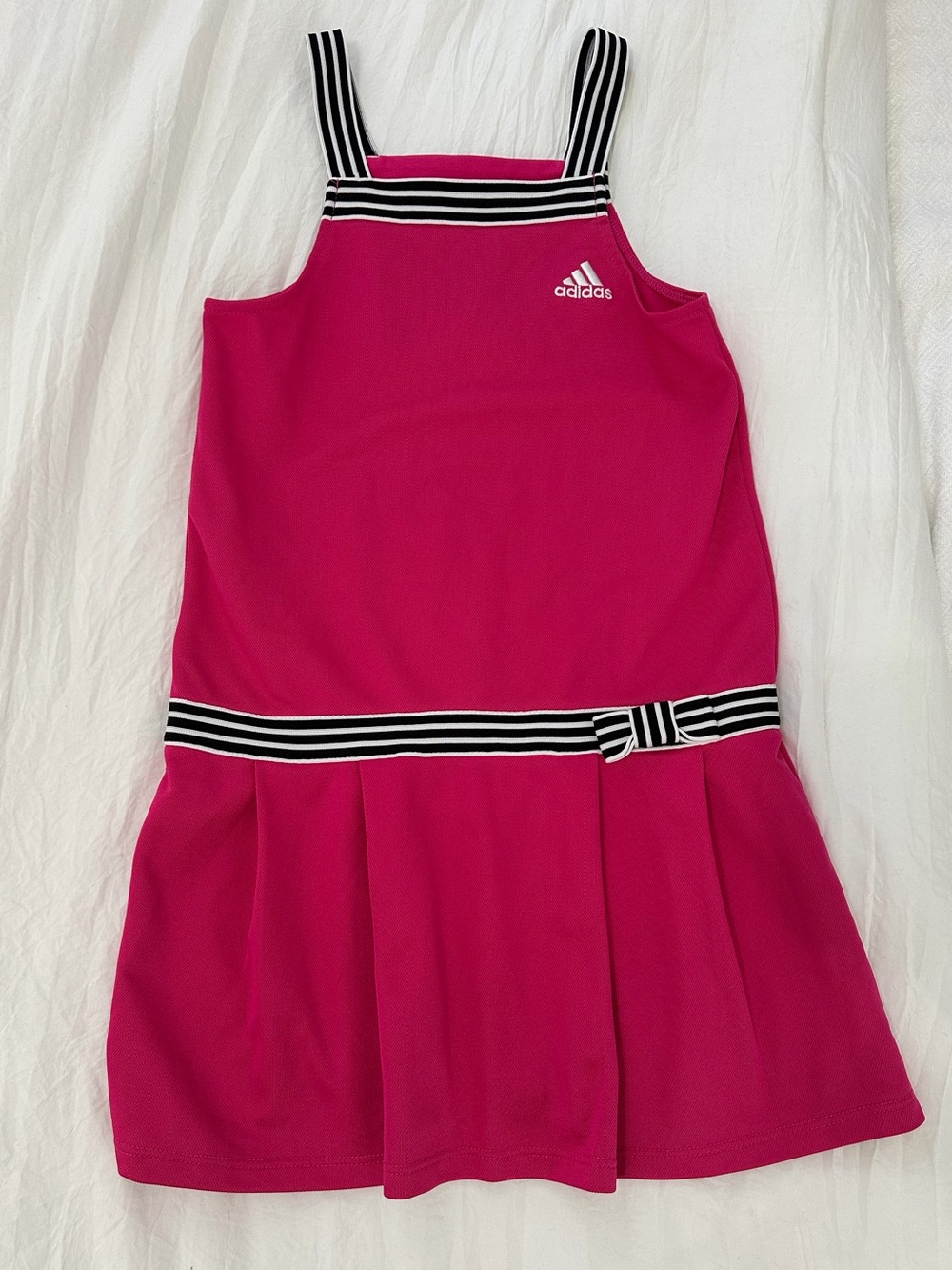 adidas Pink Girls athletic tennis Dress with Black & White Stripes bow- size 6